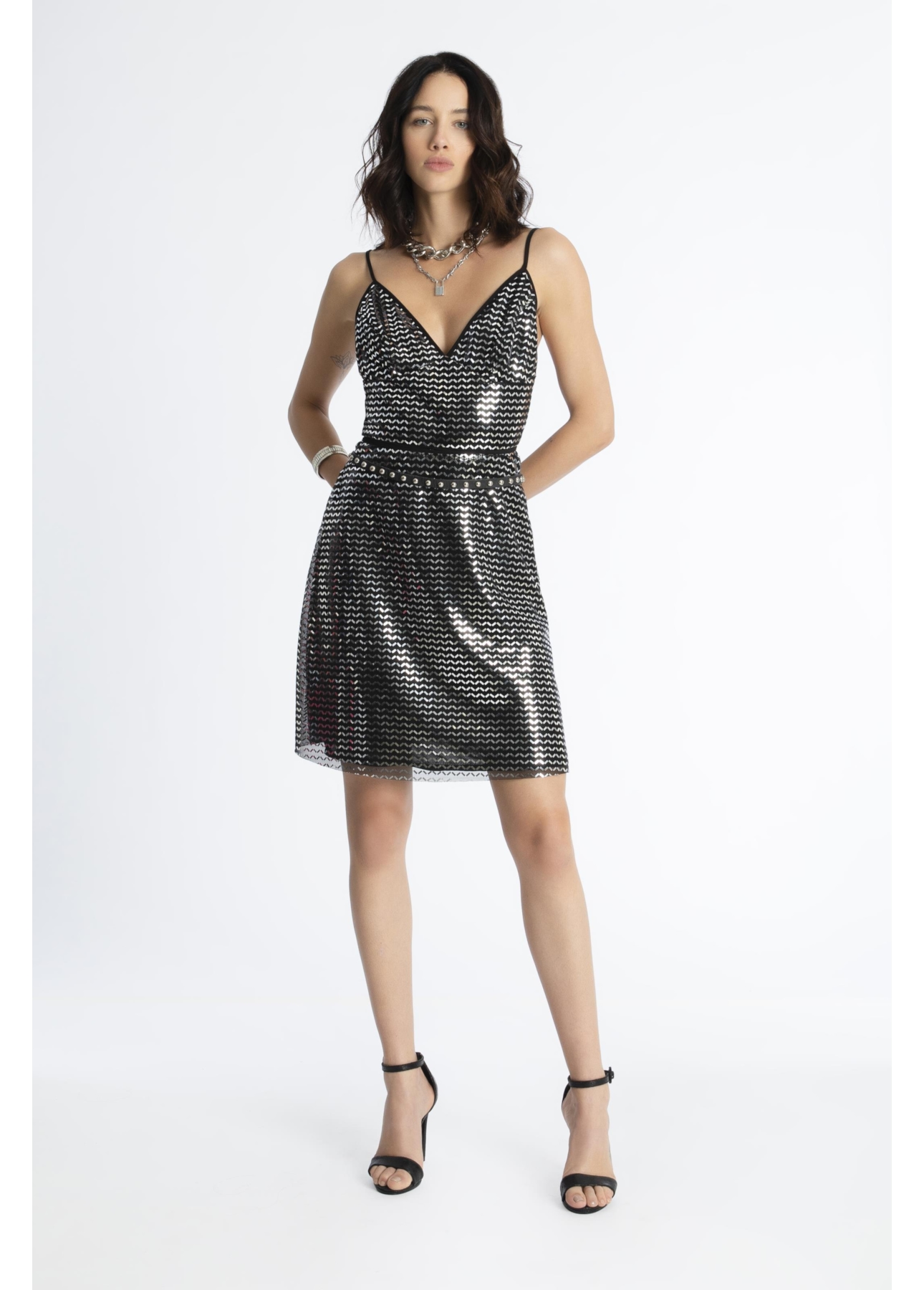 Vestido Tule Chevron Preto