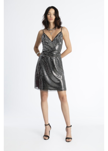 Vestido Tule Chevron Preto