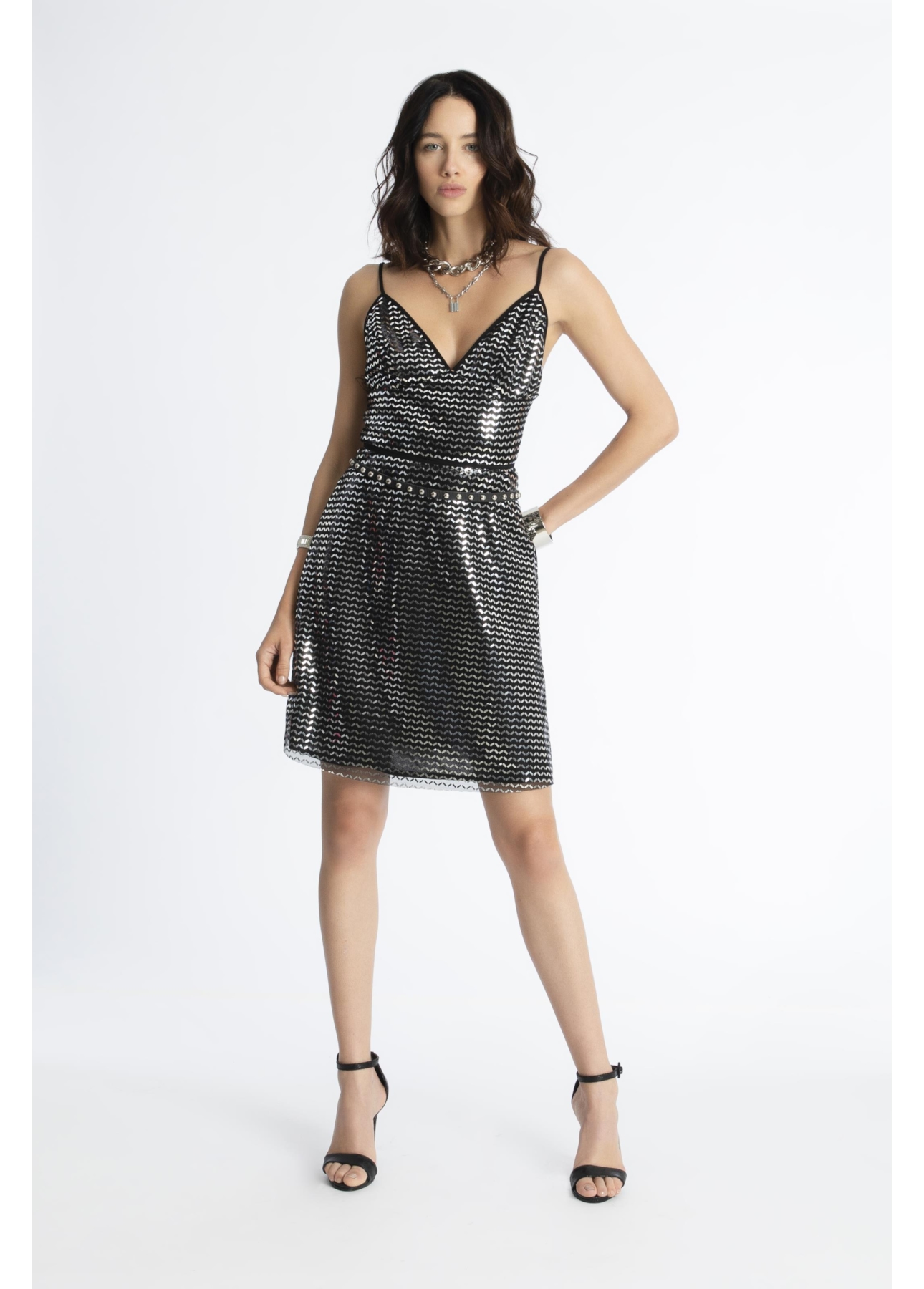 Vestido Tule Chevron Preto