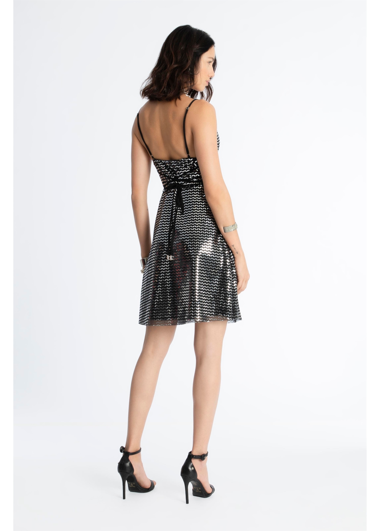 Vestido Tule Chevron Preto
