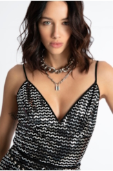 Vestido Tule Chevron Preto