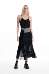 Vestido Tule Lurex Midi Preto