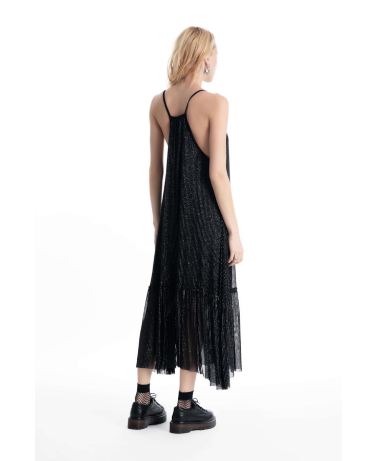Vestido Tule Lurex Midi Preto