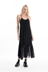 Vestido Tule Lurex Midi Preto