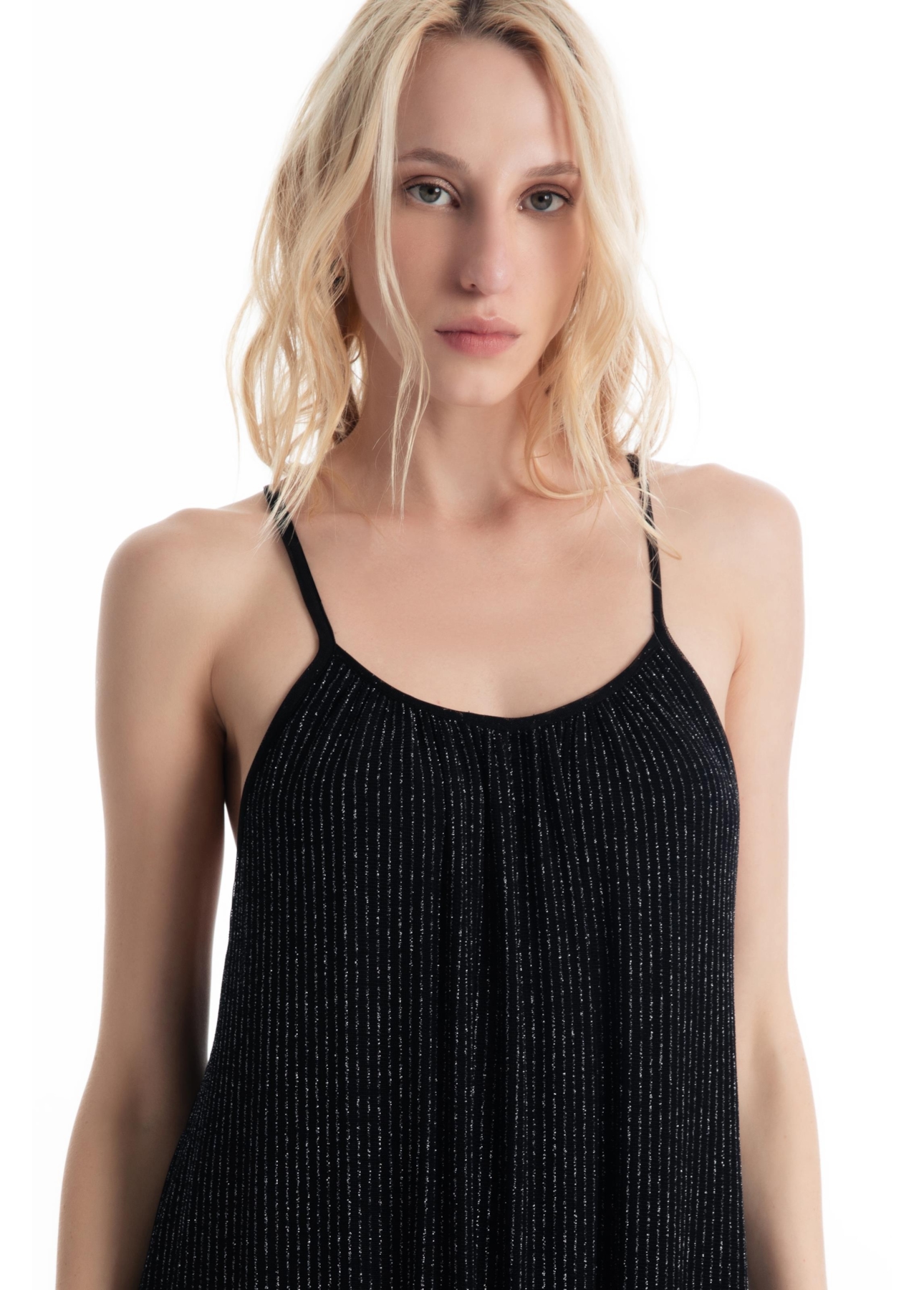 Vestido Tule Lurex Midi Preto