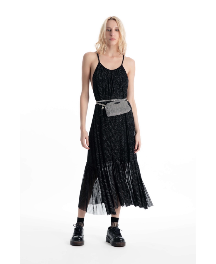 Vestido Tule Lurex Midi Preto