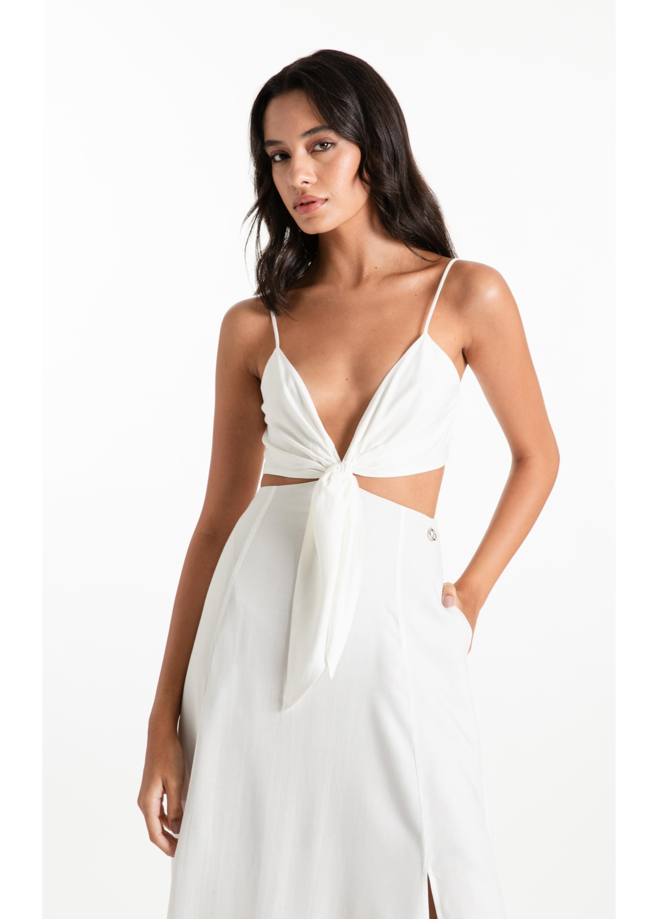 Vestido Visco Affinity Strappy Midi Off White