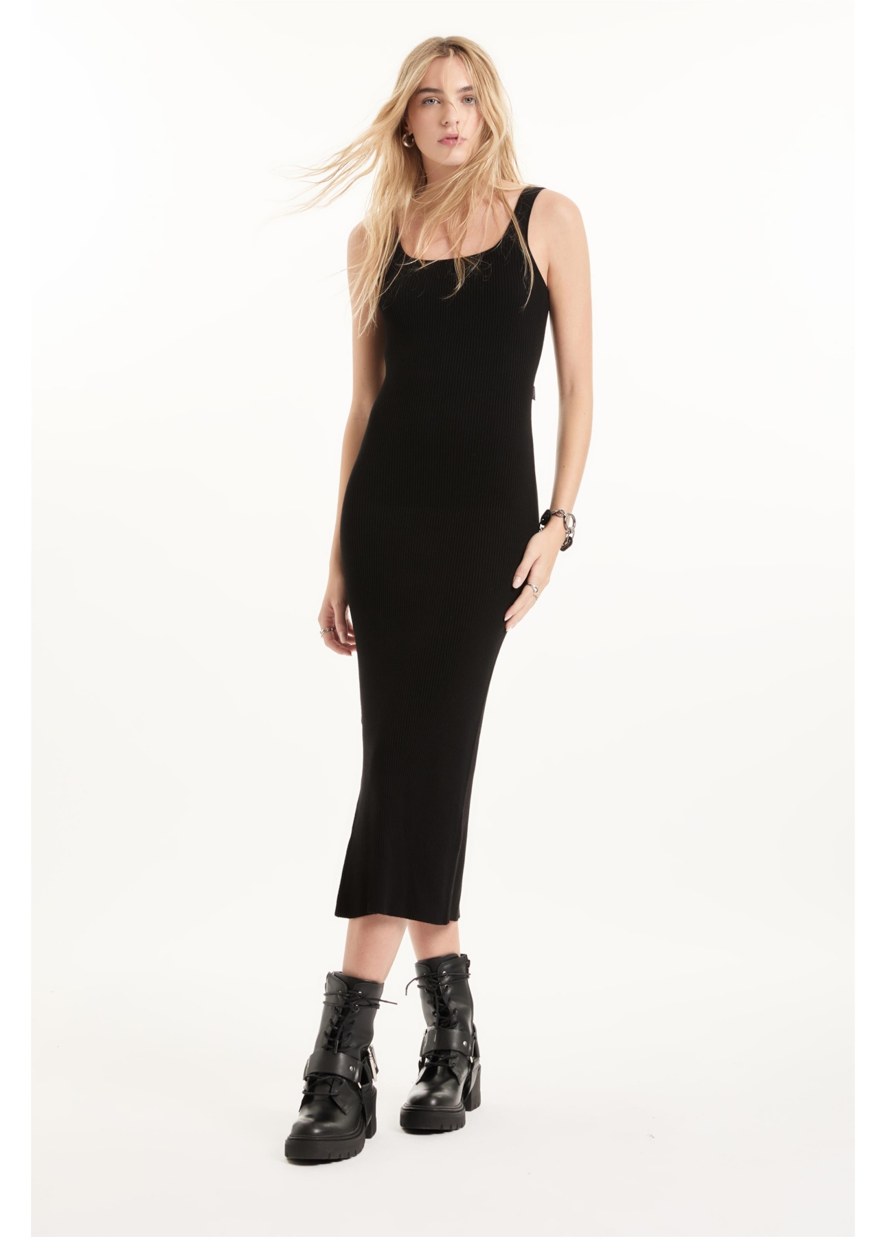 Vestido Visco Dress Ribbed Sleeveless Preto