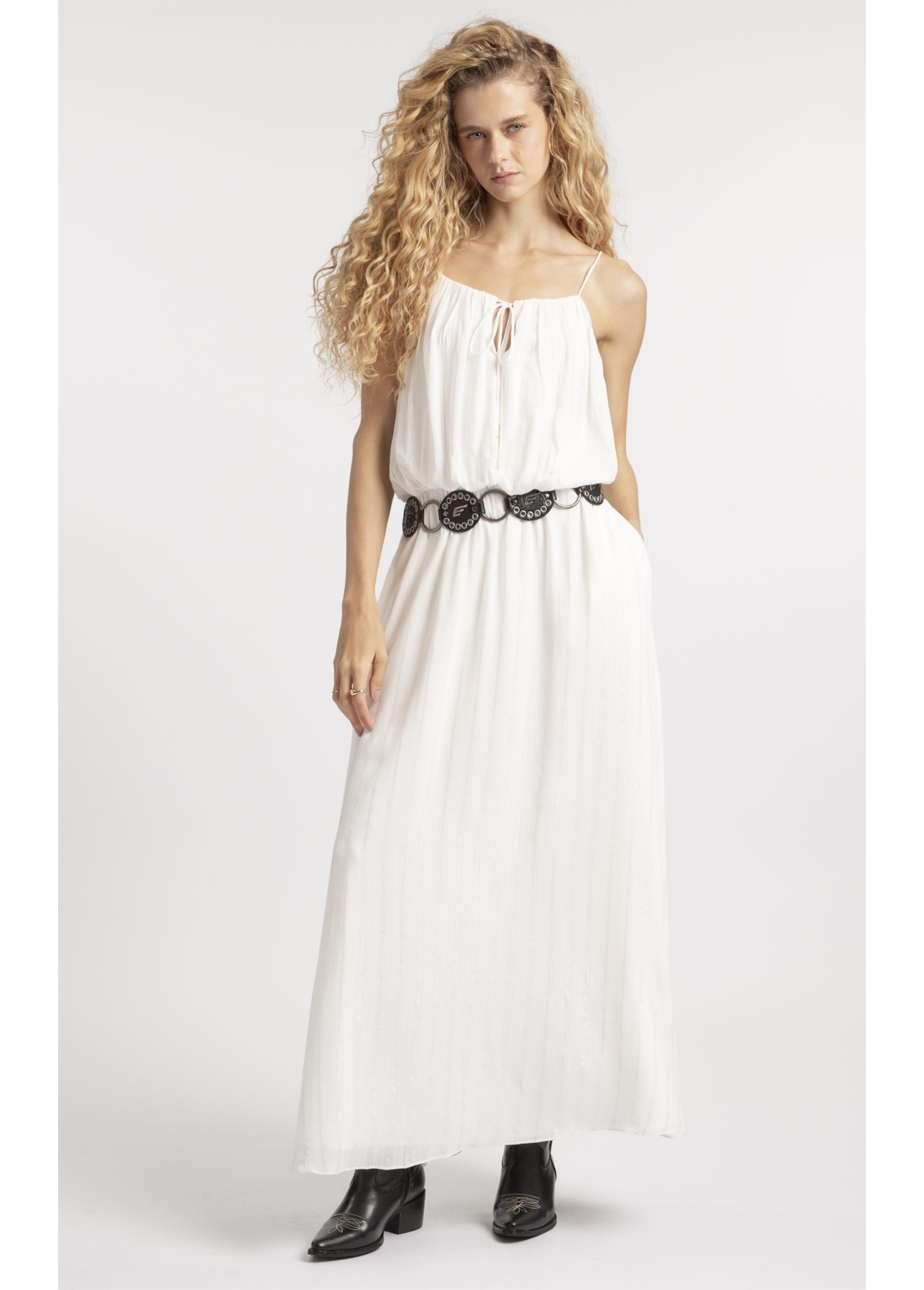Vestido Visco Lurex Ruching Branco