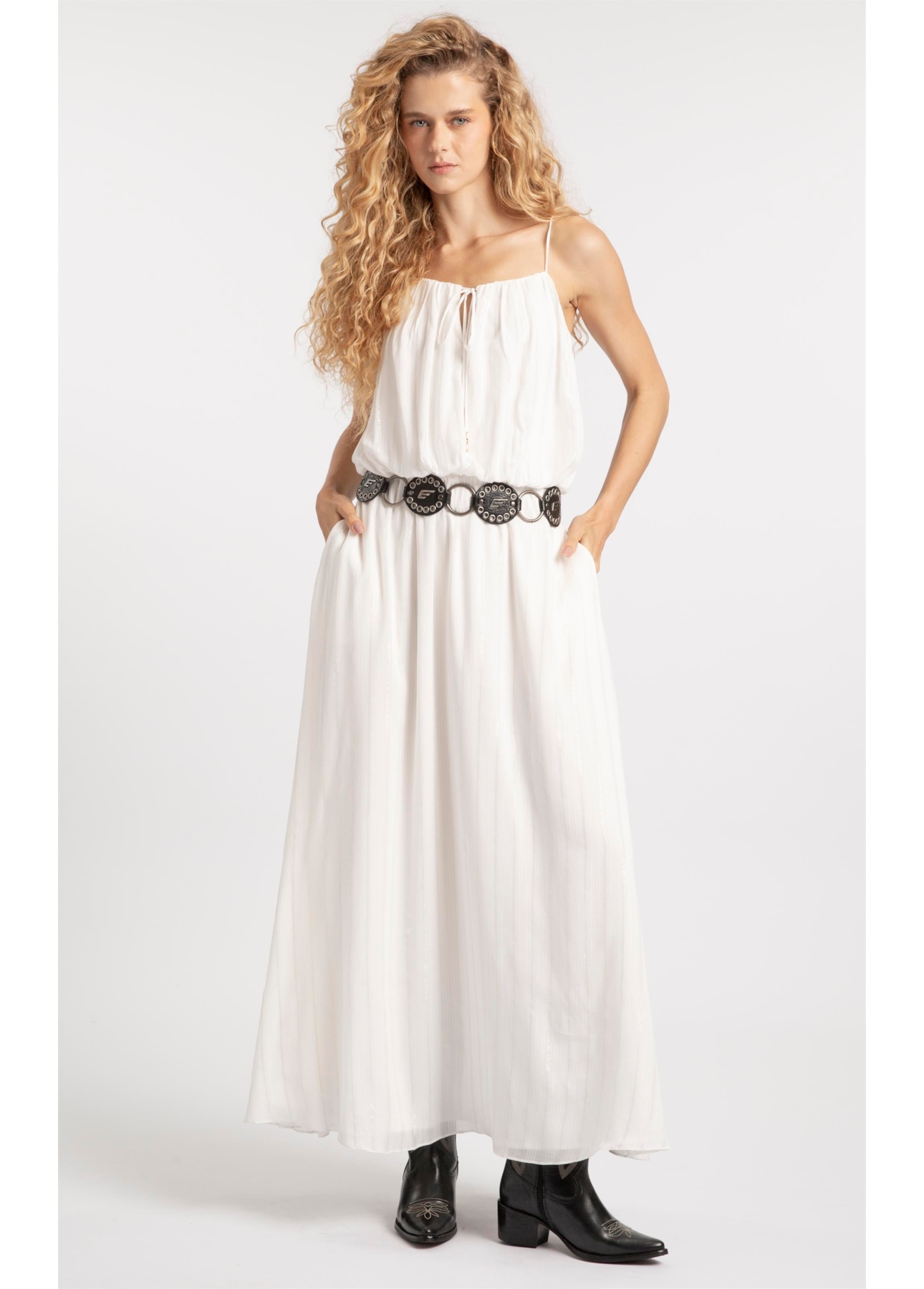 Vestido Visco Lurex Ruching Branco