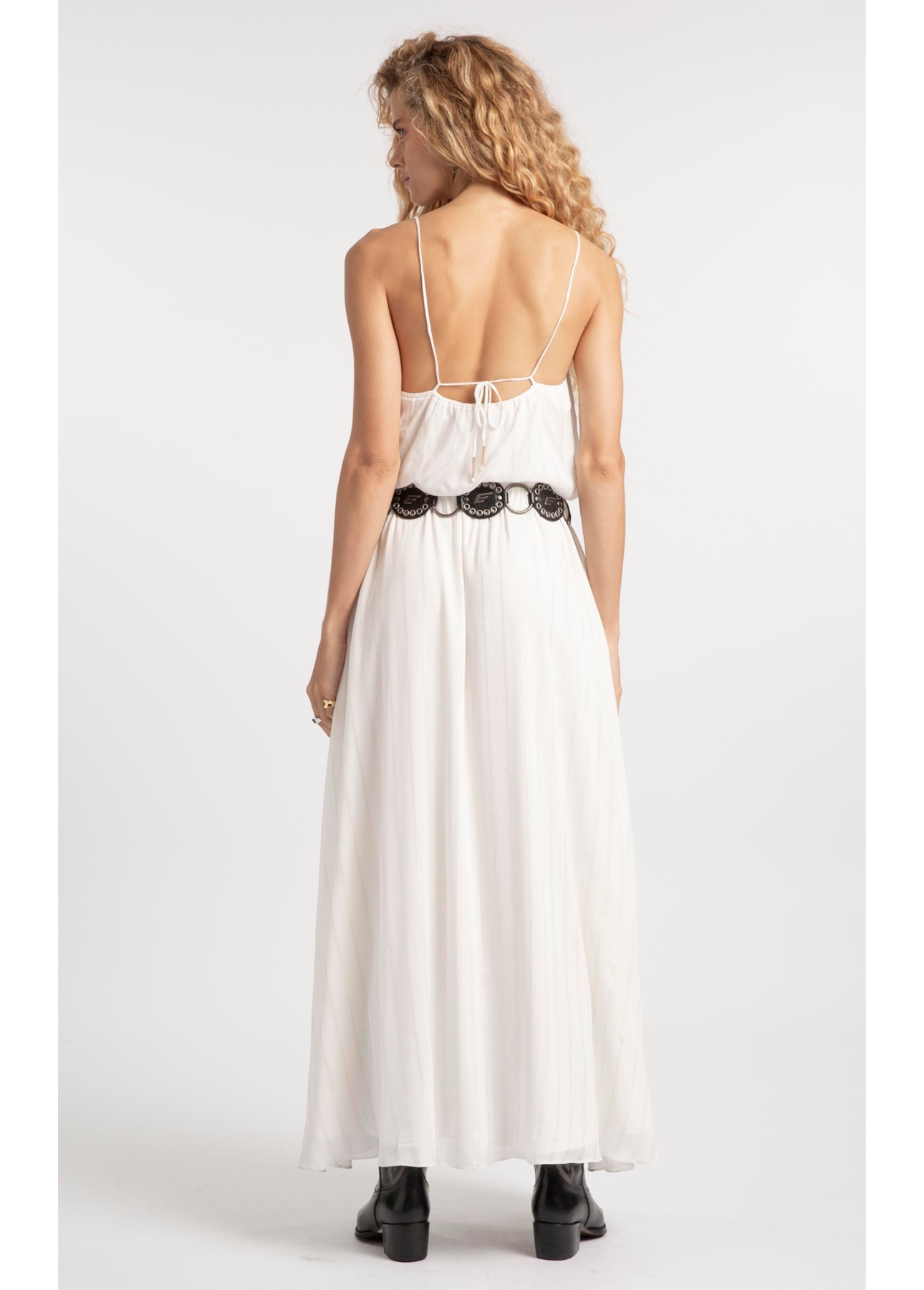 Vestido Visco Lurex Ruching Branco