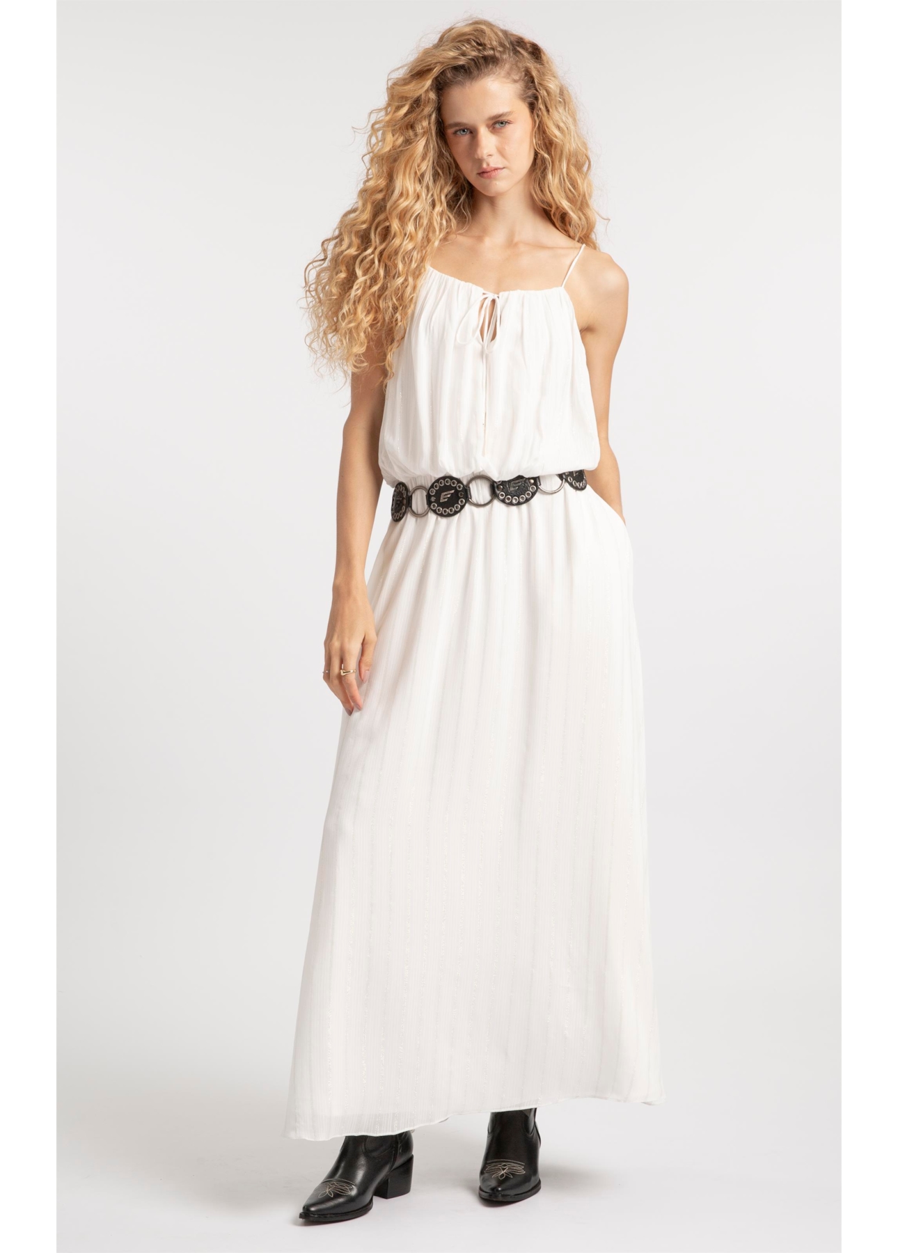 Vestido Visco Lurex Ruching Branco