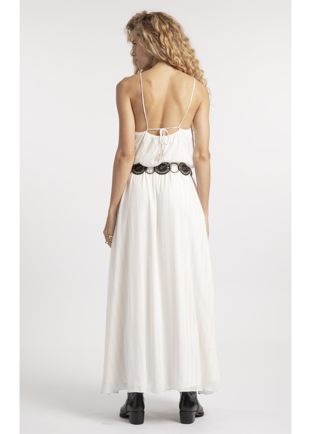 Vestido Visco Lurex Ruching Branco