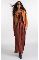Vestido Visco Lurex Ruching Marrom