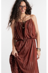 Vestido Visco Lurex Ruching Marrom