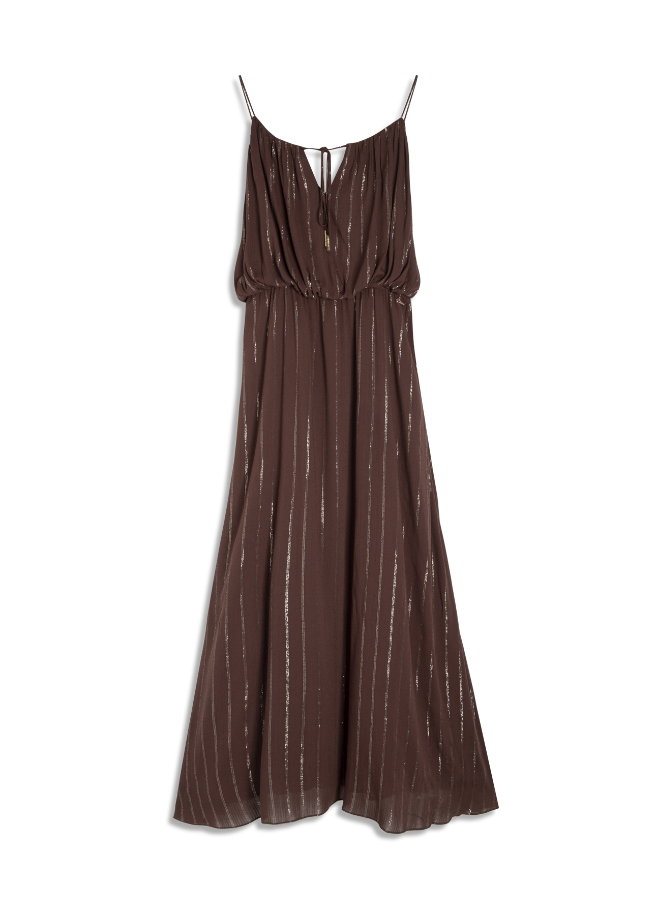 Vestido Visco Lurex Ruching Marrom