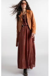 Vestido Visco Lurex Ruching Marrom