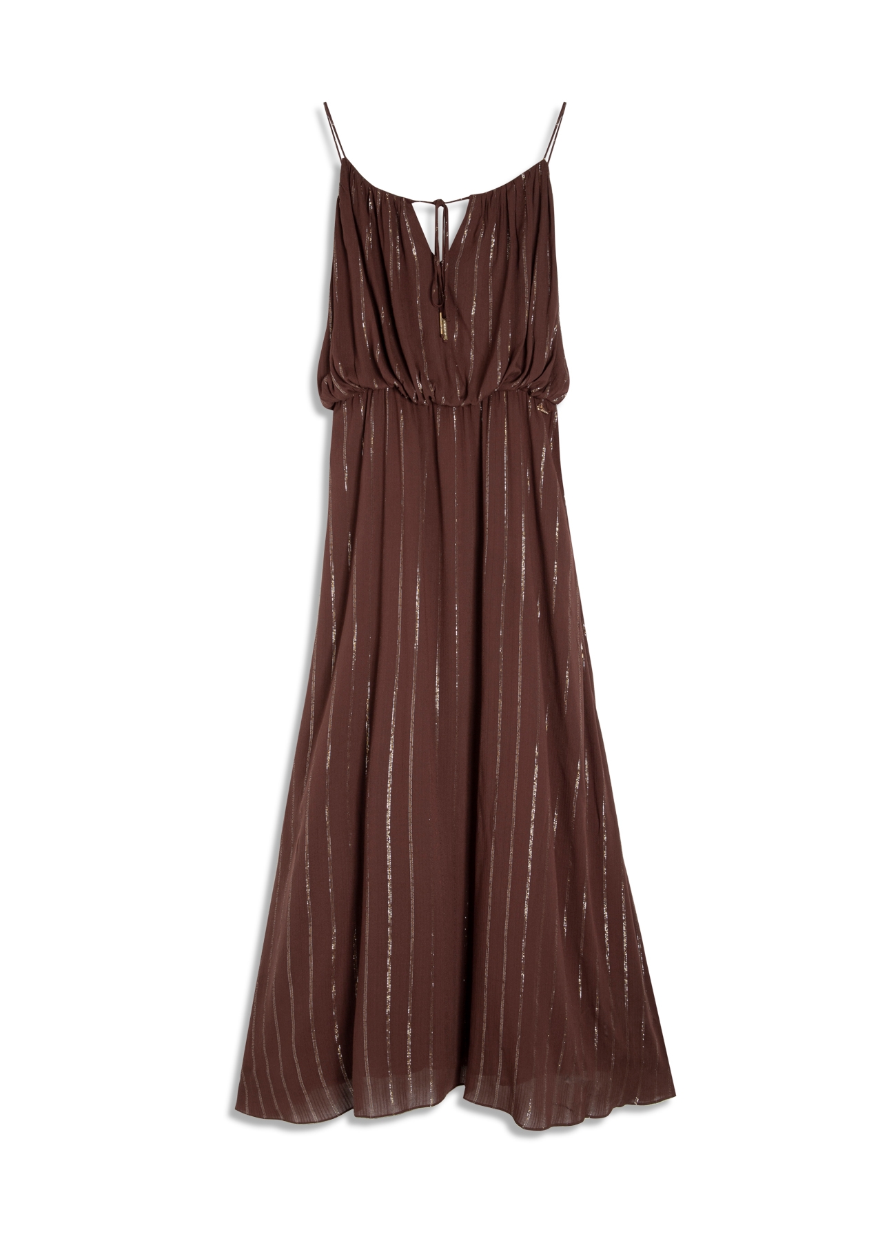 Vestido Visco Lurex Ruching Marrom