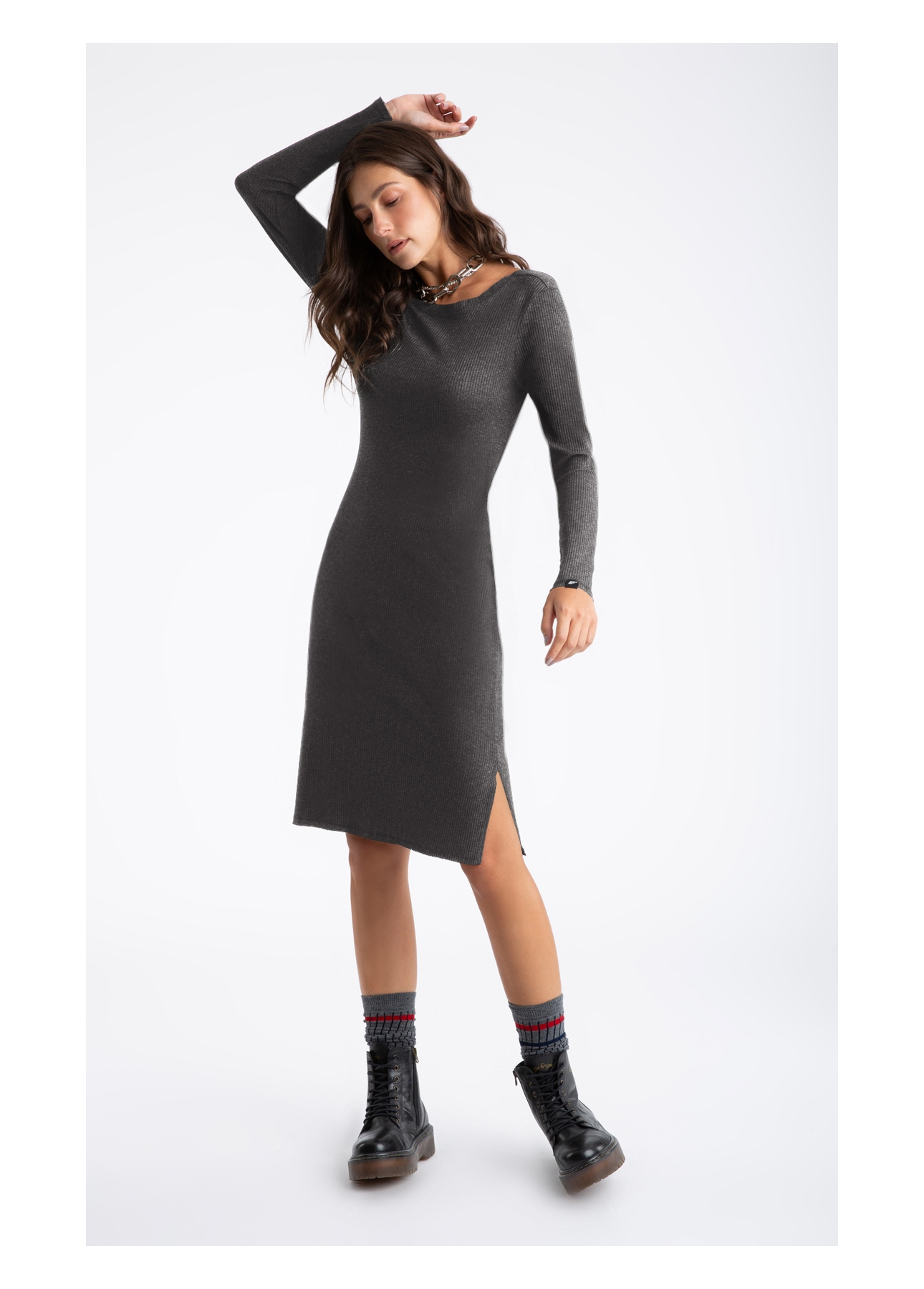 Vestido Viscocrepe Mescla Twisted Cinza Mescla