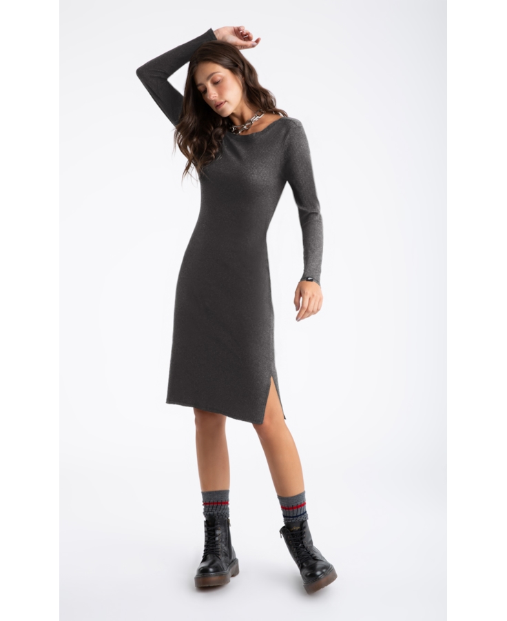 Vestido Viscocrepe Mescla Twisted Cinza Mescla