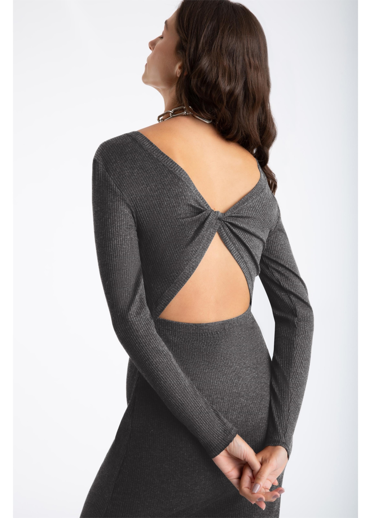 Vestido Viscocrepe Mescla Twisted Cinza Mescla
