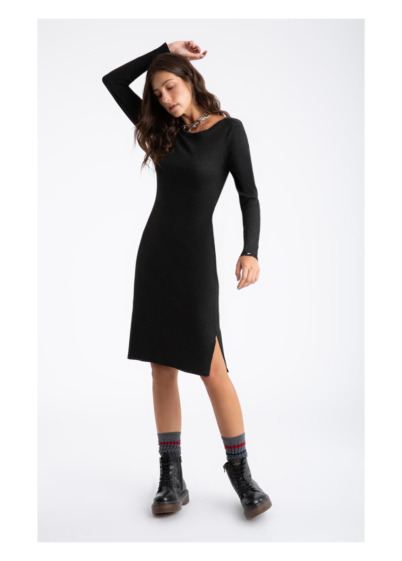Vestido Viscocrepe Mescla Twisted Preto