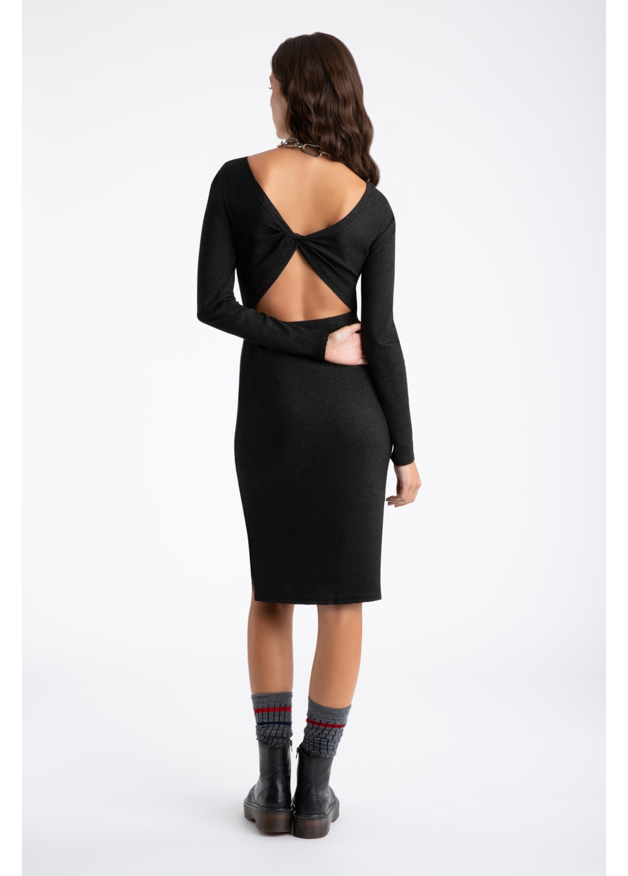 Vestido Viscocrepe Mescla Twisted Preto