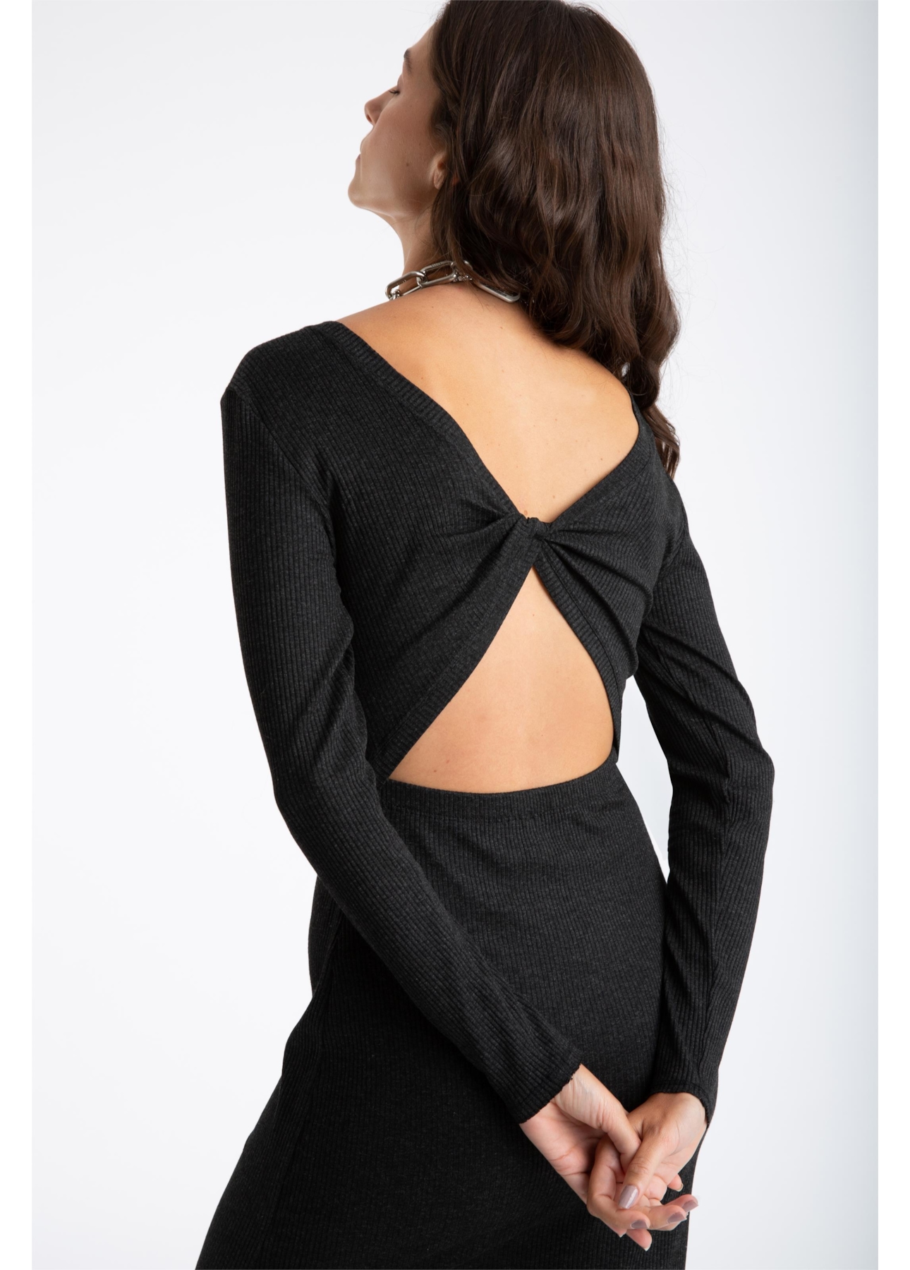 Vestido Viscocrepe Mescla Twisted Preto