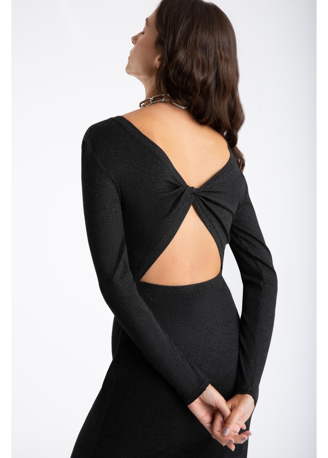 Vestido Viscocrepe Mescla Twisted Preto