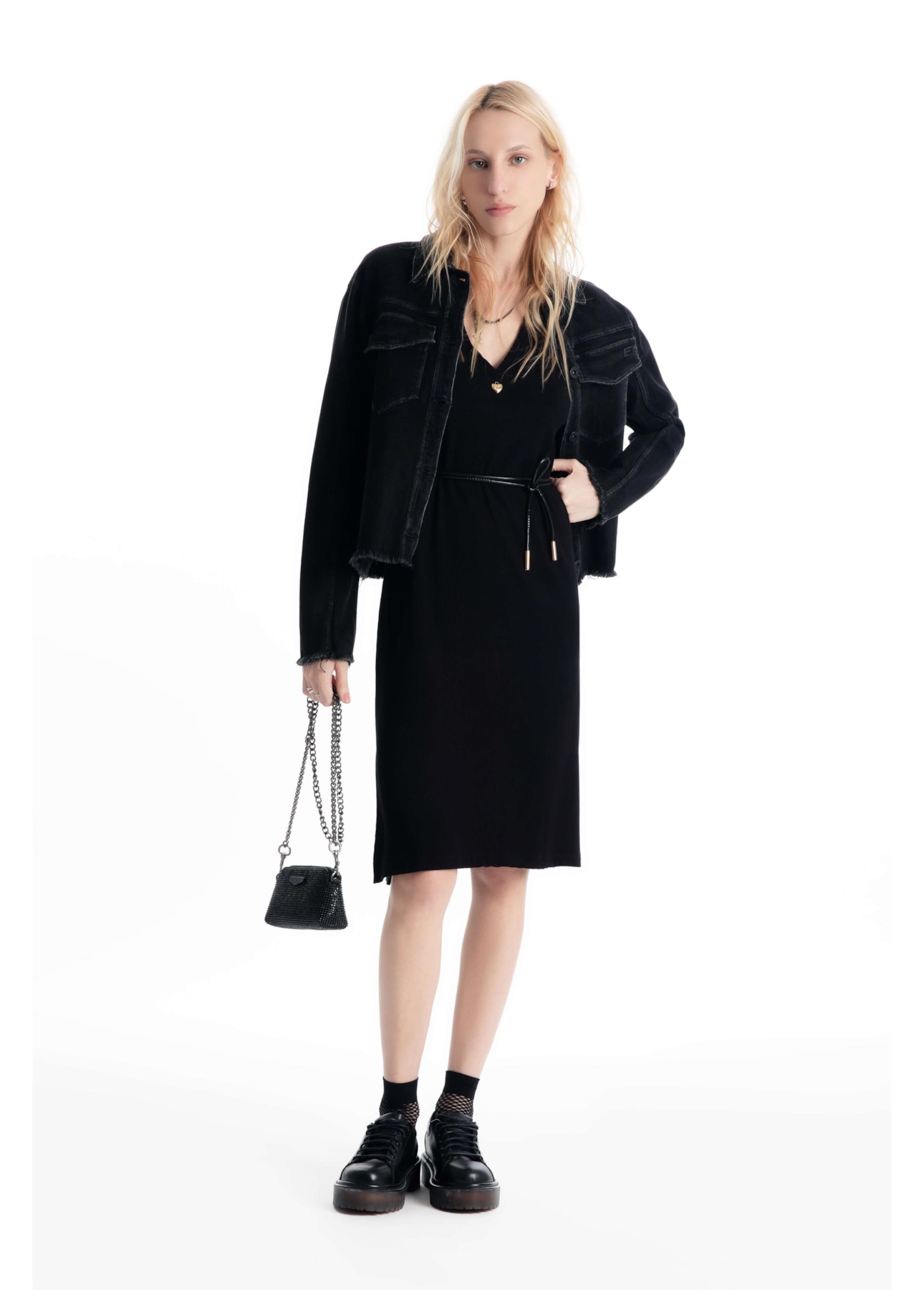 Vestido Viscorib Neck Dress Preto