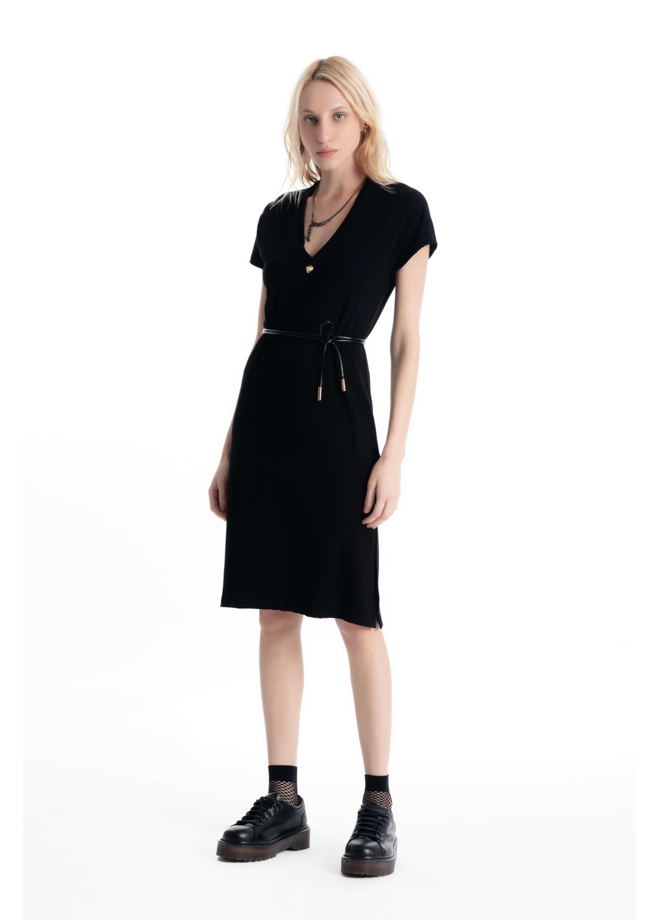 Vestido Viscorib Neck Dress Preto