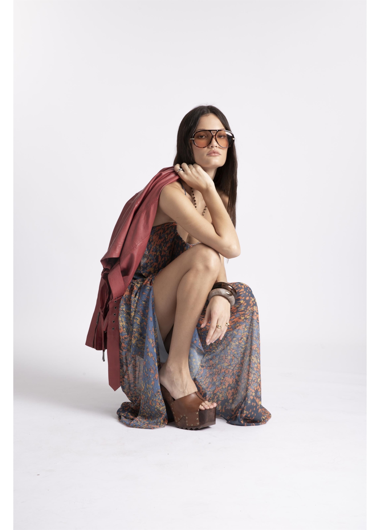 Vestido Watercolor Flowers Midi Petroleo