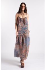 Vestido Watercolor Flowers Midi Petroleo