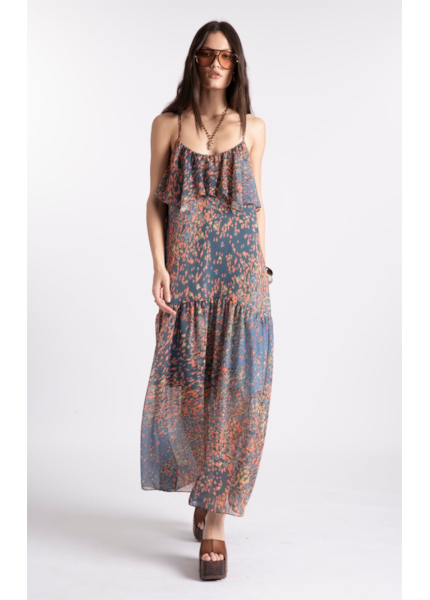 Vestido Watercolor Flowers Midi Petroleo