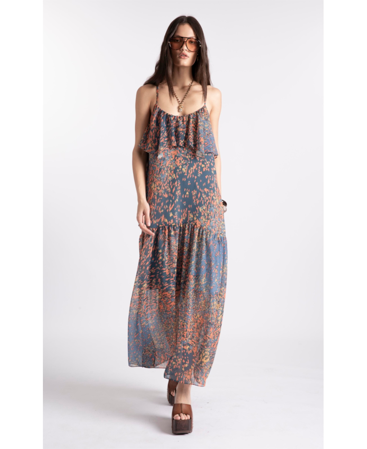 Vestido Watercolor Flowers Midi Petroleo