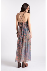 Vestido Watercolor Flowers Midi Petroleo