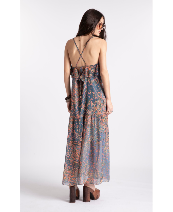 Vestido Watercolor Flowers Midi Petroleo