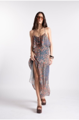 Vestido Watercolor Flowers Midi Petroleo