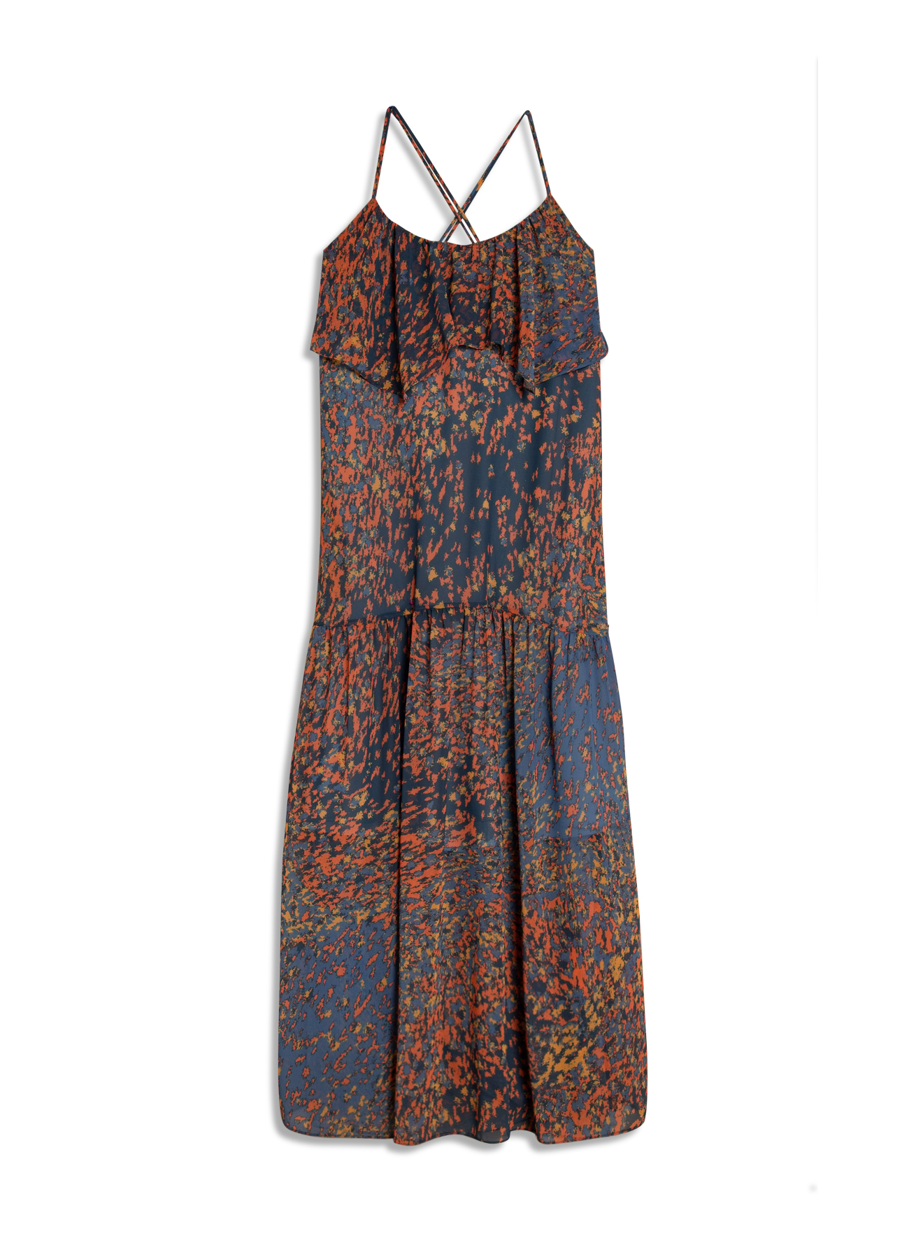 Vestido Watercolor Flowers Midi Petroleo