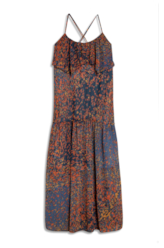Vestido Watercolor Flowers Midi Petroleo