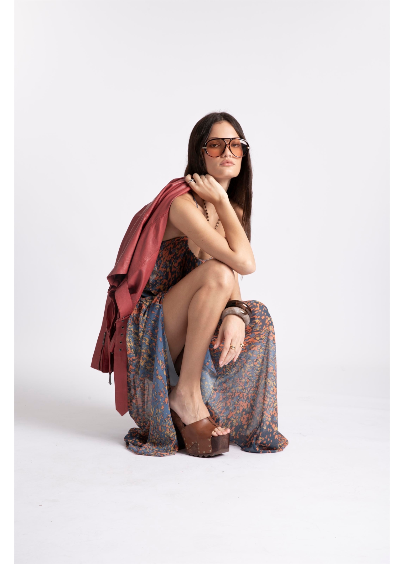 Vestido Watercolor Flowers Midi Petroleo