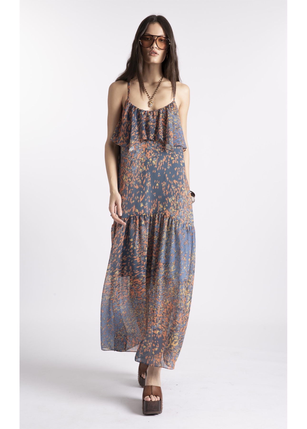 Vestido Watercolor Flowers Midi Petroleo