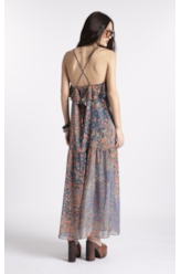 Vestido Watercolor Flowers Midi Petroleo