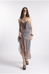 Vestido Watercolor Flowers Midi Petroleo