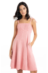 Vestido White Denim Laço Rosa Dusty