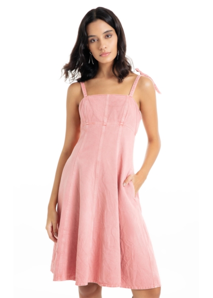 Vestido White Denim Laço Rosa Dusty