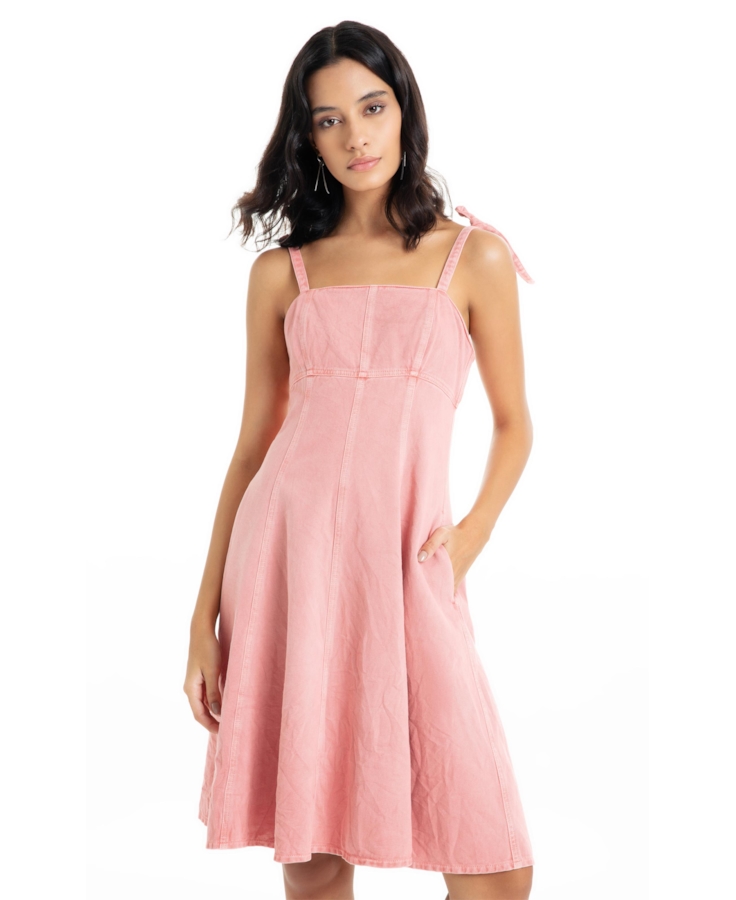 Vestido White Denim Laço Rosa Dusty