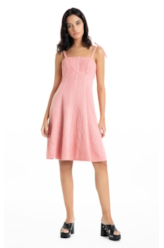 Vestido White Denim Laço Rosa Dusty