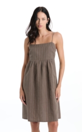 Vestido Wide Stripes Ruching Tabaco