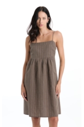 Vestido Wide Stripes Ruching Tabaco